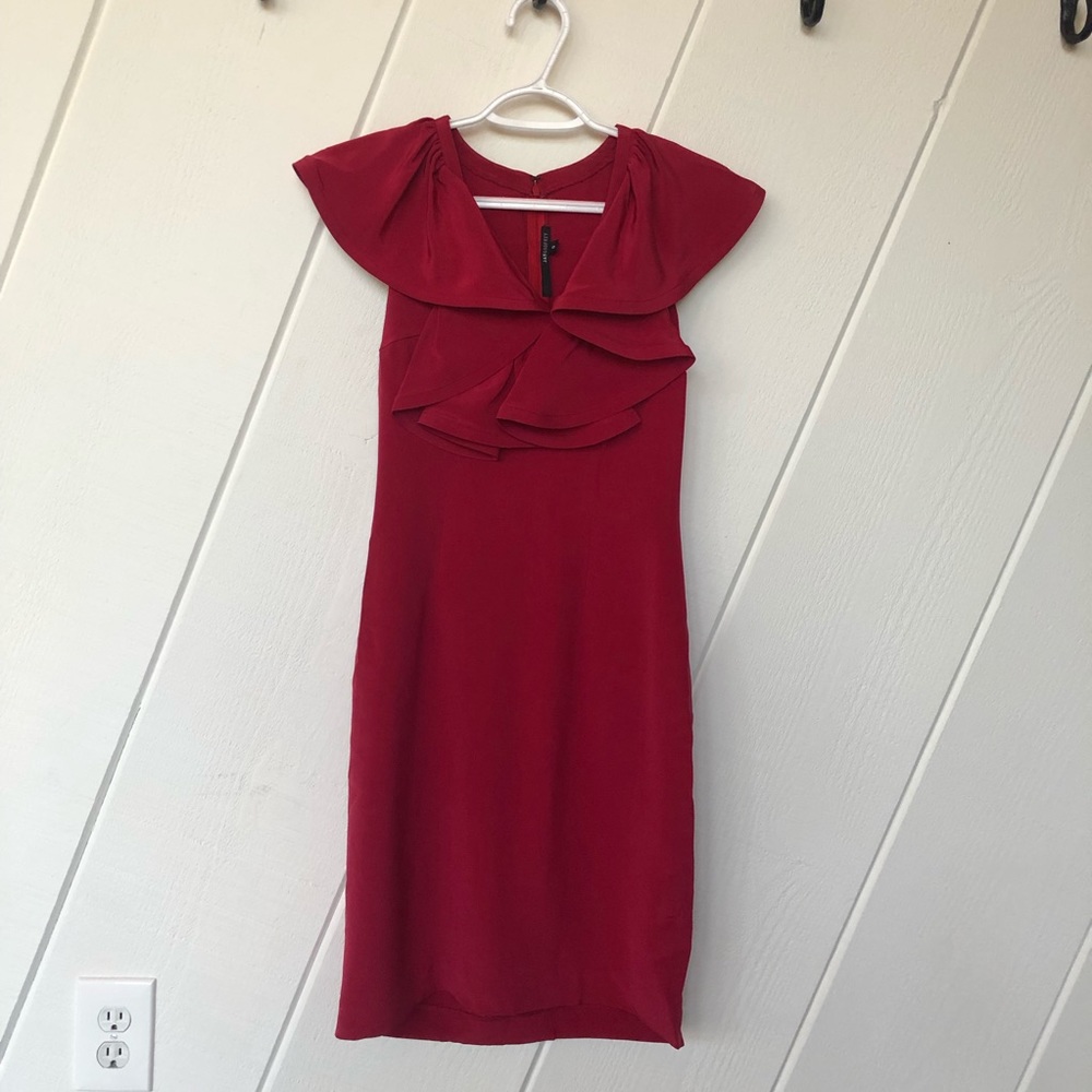 Jay Godfrey Red Ruffle Silk Dress